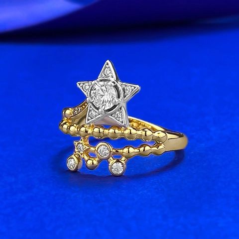 925 Sterling Silver Meteor Star Ring For Women Two-tone Gold Silver Rhinestone Inlaid Personalized Celestial Jewelry Ring