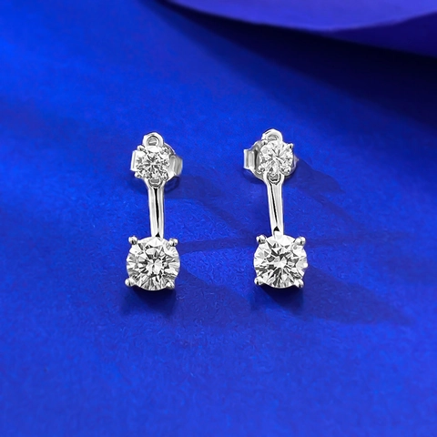 Boucles d'Oreilles Ear Jacket en Argent Sterling 925 Avec Strass Minimaliste Géométrique Double Pierre Ronde Boucles d'Oreilles Clous pour Femme Bijoux