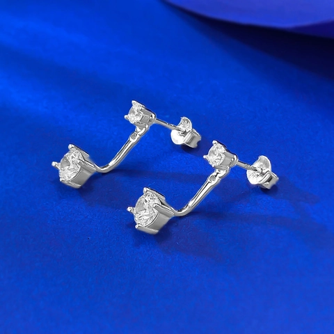 Boucles d'Oreilles Ear Jacket en Argent Sterling 925 Avec Strass Minimaliste Géométrique Double Pierre Ronde Boucles d'Oreilles Clous pour Femme Bijoux