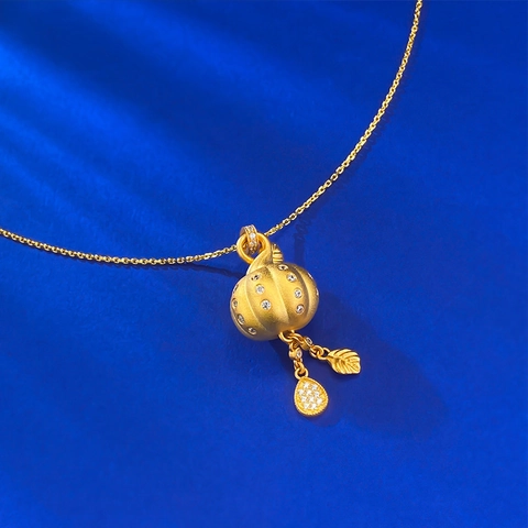 Collar Con Colgante de Calabaza Bolsa de la Suerte de Plata de Ley 925 Bañado en Oro Para Mujer Joyas de Conmutación con Borla de Diamante