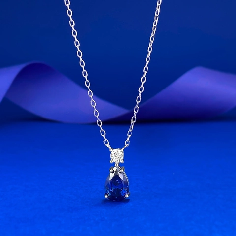 925 Sterling Silver Water Drop Pendant Necklace For Women Aqua Tanzanite Blue Rhinestone Inlaid Clavicle Chain Jewelry Gift