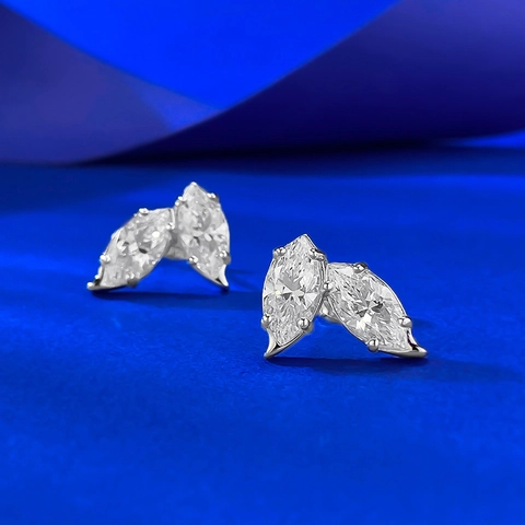 925 Sterling Silver Marquise Cut Rhinestone Leaf Stud Earrings Elegant Luxurious Silver Earring Post Jewelry For Women