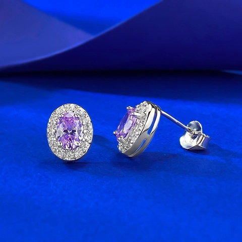 Elegante 925 Sterlingsilber Lila Strass Ohrstecker Für Damen Oval Halo Geometrisch Mode Schmuck Ohrringe