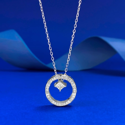 Collana con Ciondolo in Moissanite Taglio Princess in Argento Sterling S925 con Motivo Trapuntato Gioielli Moda Eleganti Donna