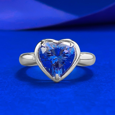 S925 Sterling Silver Ring Heart Shaped Blue Zirconia Inlaid Luxury Jewelry For Women Wedding Anniversary Gift Engagement Ring