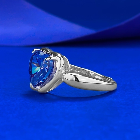 S925 Sterling Silver Ring Heart Shaped Blue Zirconia Inlaid Luxury Jewelry For Women Wedding Anniversary Gift Engagement Ring