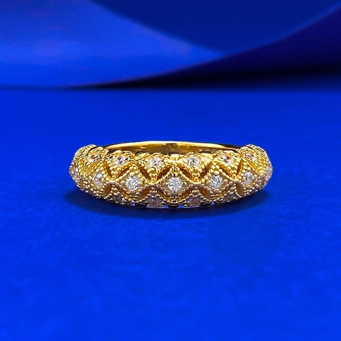 Vintage 925 Sterling Silver Gold Plated Geometric Patterned Rhinestone Ring Elegant Luxurious Daily Commute Jewelry For Women