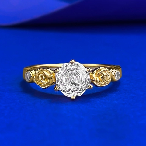 925 Sterling Silver Gold Plated Rose Flower Ring For Women Luxurious Rhinestone Inlaid Engagement Wedding Ring Jewelry Gift