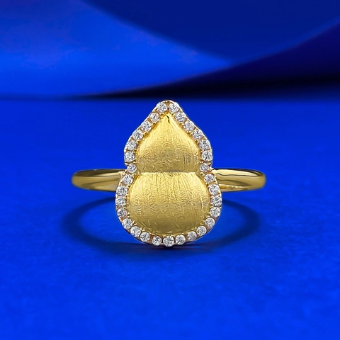 925 Sterling Zilver Vergulde Geborstelde Hulu Kalebas Ring Voor Vrouwen Elegante Strass Ingelegde Mode Sieraden Accessoire Cadeau
