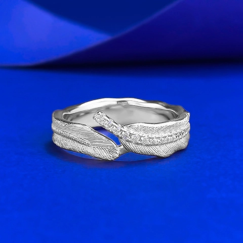 925 Sterlingsilber Vintage Feder Blatt Ring Für Damen Gold Silber Gebürstete Textur Strass Eingelegt Elegant Mode Finger Schmuck