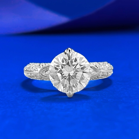 Lussuoso Anello in Argento Sterling 925 con Strass per Donna Elegante Incastonatura a Corona Pietra Tonda Gioielli per Matrimonio