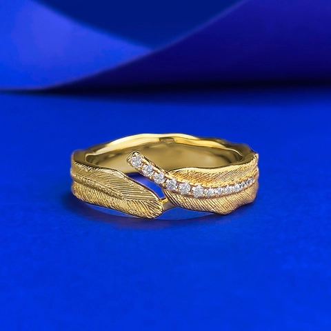 925 Sterlingsilber Vintage Feder Blatt Ring Für Damen Gold Silber Gebürstete Textur Strass Eingelegt Elegant Mode Finger Schmuck