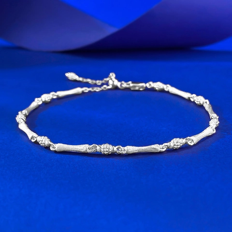 Bracciale in Argento Sterling 925 a Forma di Bambù Per Donna Vintage Trama Spazzolata Strass Bracciale Regolabile Gioielli