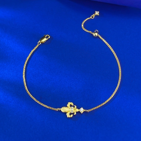 Pulsera de Flor De Lis de Plata de Ley 925 Vintage para Mujer Chapado en Oro Ajustable Con Diamantes de Imitación Elegante Cadena de Muñeca Joyería