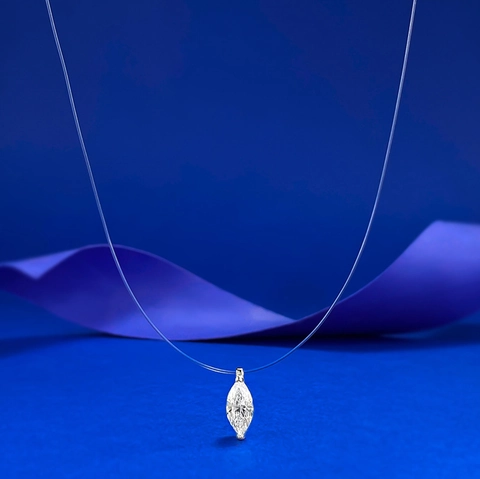925 Sterlingsilber Unsichtbare Angelschnur Halskette Transparente Nylonkette Strass Solitär Anhänger Halskette Für Damen
