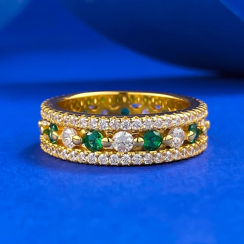 925 Sterlingsilber Roségold Vergoldet Grün Weiß Strass Reihenring Retro Light Luxus Schmuck Für Damen Fingerring