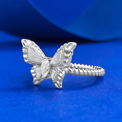 Anello a Farfalla in Argento Sterling 925 Vintage per Donna Marquise Strass Finitura Spazzolata Fascia Intrecciata Gioielli