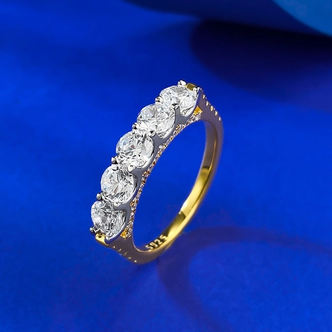 Luxury 925 Sterling Silver Gold Plated Five Stone Zirconia Row Ring For Women Minimalist Fashion Geometric Finger Jewelry Gift
