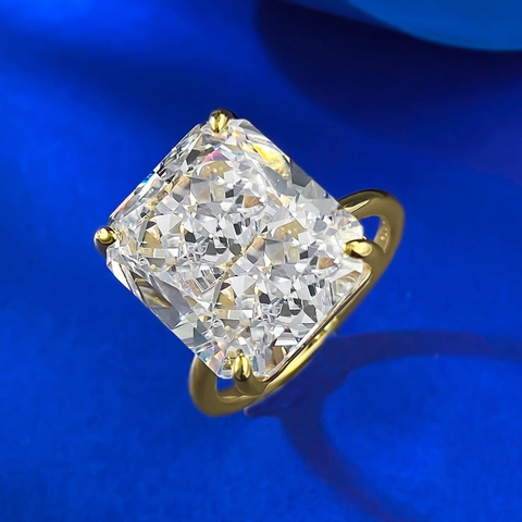 925 Sterlingsilber Radiant Schliff Rechteckiger Strass Ring Für Damen Vergoldet Großer Stein Minimalistischer Luxus Hochzeit Schmuck