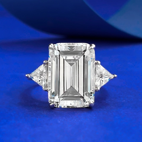 925 Sterlingsilber Ring Mit Smaragdschliff Rechteck Strass Luxus Drei Stein Verlobung Hochzeit Band Damen Schmuck