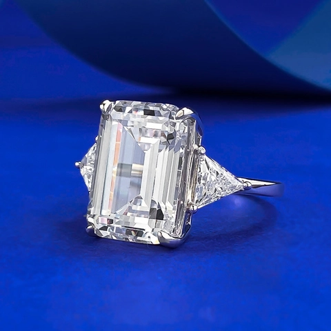 925 Sterlingsilber Ring Mit Smaragdschliff Rechteck Strass Luxus Drei Stein Verlobung Hochzeit Band Damen Schmuck