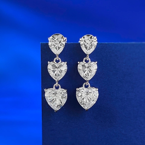 S925 Sterling Silver Triple Heart Drop Earrings For Women Elegant Rhinestone Inlaid Dangle Earrings Fashion Jewelry