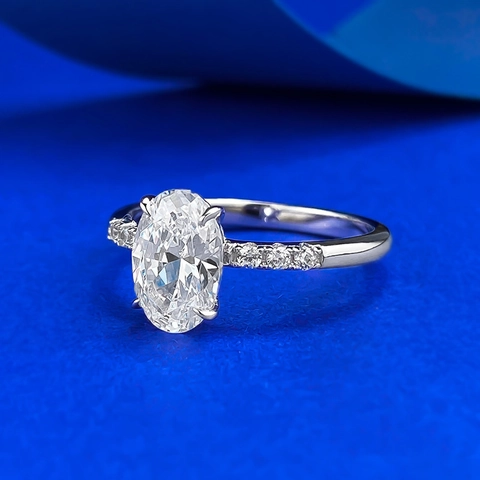 Minimalist S925 Sterling Silver Oval Cut Rhinestone Ring Stackable Engagement Wedding Fashion Jewelry Ring For Women