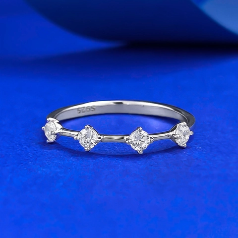 Minimalist 925 Sterling Silver Band Ring For Women Geometric Four Rhinestones Inlaid Stackable Finger Ring Fashion Jewelry Gift