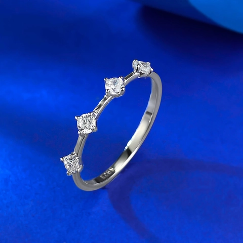 Minimalist 925 Sterling Silver Band Ring For Women Geometric Four Rhinestones Inlaid Stackable Finger Ring Fashion Jewelry Gift