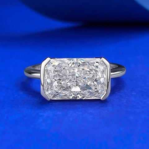 Elegant 925 Sterling Silver Rectangle Zirconia Ring Ice Flower Cut Radiant Cut Statement Finger Ring For Women Jewelry Gift