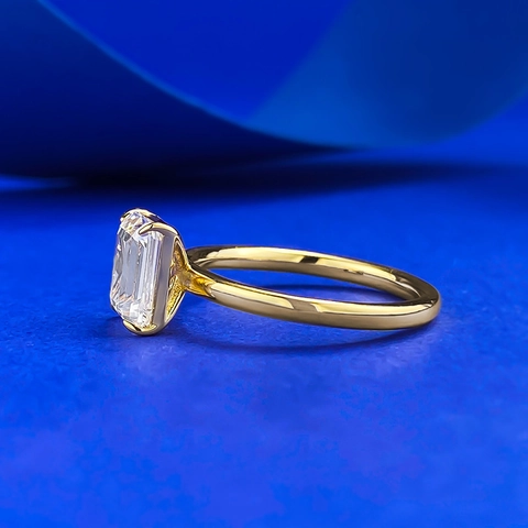 925 Sterling Silver Gold Plated Emerald Cut Rhinestone Ring For Women Elegant Stackable Square Candy Jewelry Ring Gift