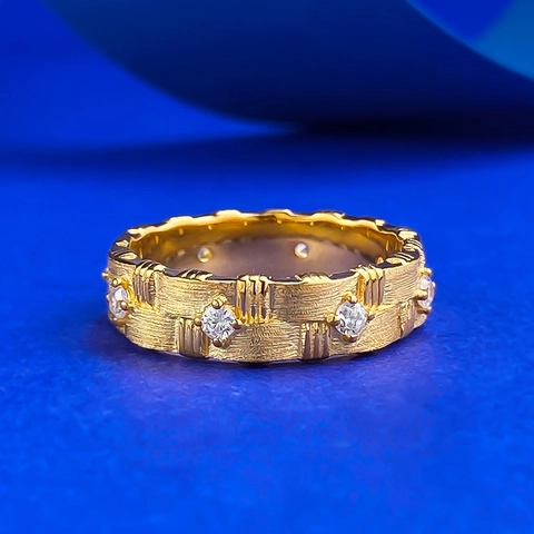 925 Sterlingsilber Gold Gebürstete Webstruktur Ring Mit Strass-Einlage Für Damen Herren Minimalistisch Mode Geometrischer Ring Schmuck