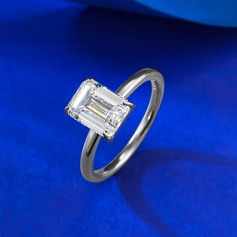 S925 Sterling Silver Emerald Cut Rhinestone Ring For Women Minimalist Stackable Emerald Cut Transparent Stone Ring Jewelry Gift
