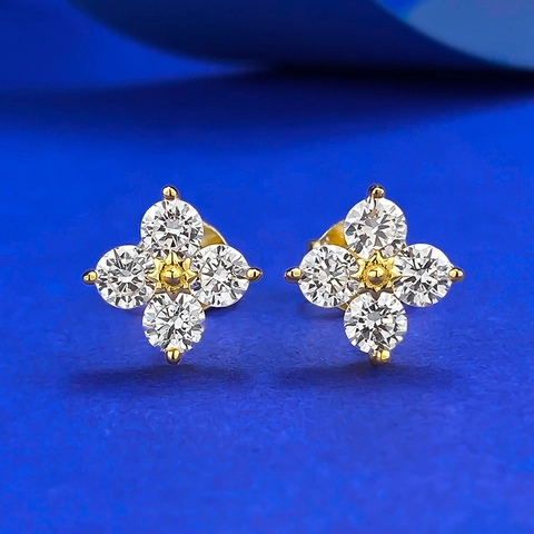 925 Sterling Zilver Klavertje Vier Oorknopjes Verguld Strass Ingelegd Geometrische Bloem Oorbellen Voor Vrouwen Mode Sieraden