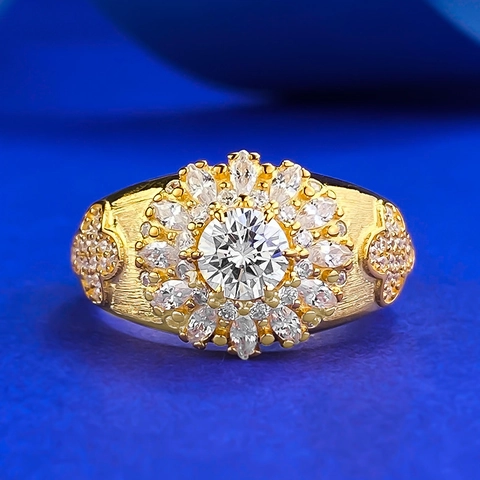 Anello Girasole Spazzolato Italiano in Argento Sterling 925 Placcato Oro Vintage Strass Pavé Anello a Grappolo di Fiori Donna