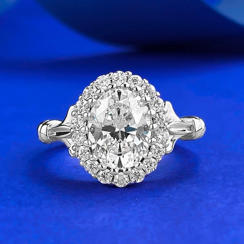 Elegant 925 Sterling Silver Oval Halo Ring For Women Luxurious Rhinestone Inlaid Vintage Engagement Finger Ring Fashion Jewelry