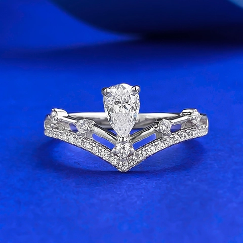 925 Sterlingsilber Krone Ring Für Damen Birnenschliff Strass V-Förmiges Band Mode Leichter Luxus Täglicher Schmuck Geschenk