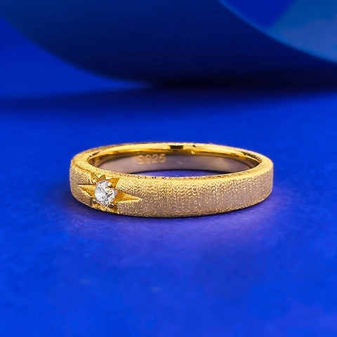 Minimalistischer 925 Sterlingsilber Ring Vergoldet Gebürstet Sternenregen Strass Solitär Fingerring Mode Damen Schmuck Accessoire