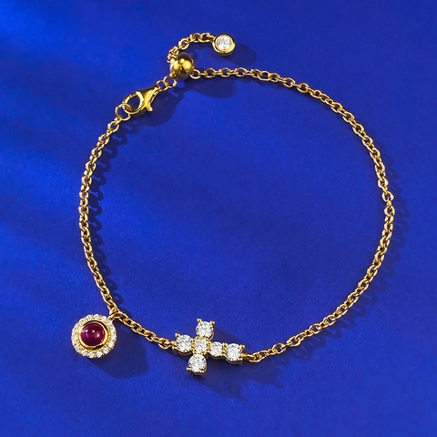 S925 Sterlingsilber Kreuz Roter Karneol Armband Für Damen Gold Galvanisiert Verstellbare Kette Mit Strass Religiöser Schmuck Geschenk