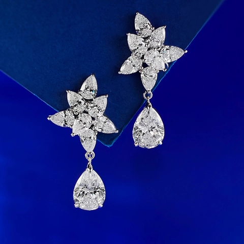 Luxurious S925 Sterling Silver Crown Pear Cut Teardrop Rhinestone Earrings Elegant Bridal Wedding Party Jewelry For Women