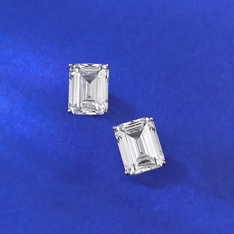 925 Sterling Silver Emerald Cut Rhinestone Stud Earrings Square Geometric Rectangle Silver Earrings For Unisex Fashion Jewelry Gift