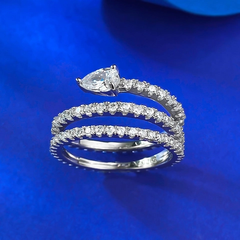 925 Sterling Silver Snake Spiral Ring With Pear Shaped Rhinestone Inlaid Multi Layer Wrap Rings For Women Fashion Commute Jewelry