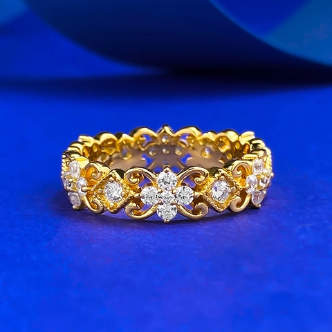 Luxury 925 Sterling Silver Iris Flower Openwork Ring For Women Vintage Palace Style Gold Plated Rhinestone Inlaid Jewelry