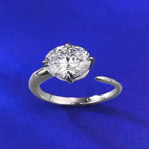 Luxus 925 Sterlingsilber Ovalschliff Strass Offener Ring Für Damen Eleganter Modeschmuck Verlobung Hochzeit Fingerring