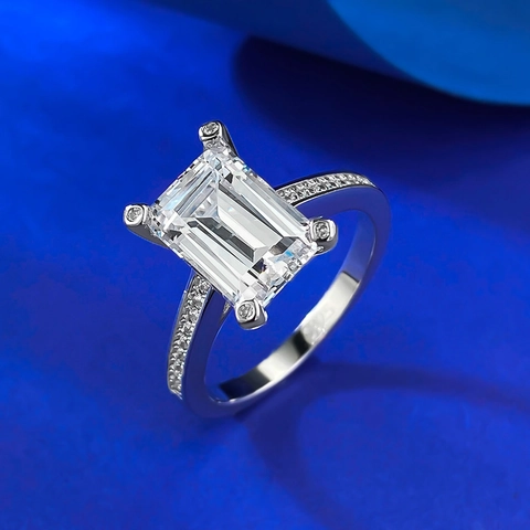 Anello in Argento Sterling 925 Con Taglio Smeraldo e Strass per Donna Lussuoso Anello a Dito Intarsiato Rettangolare Geometrico Gioielli da Sposa