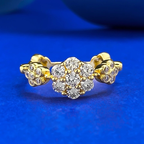 Bague Fleur en Argent Sterling S925 pour Femme Plaqué Or Strass Cluster Floral Anneau Luxe Mode Bijoux Cadeau