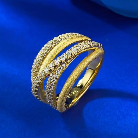Lussuoso Anello in Argento Sterling 925 Placcato Oro Spazzolato Italiano Croce Strass Anello a Fascia Larga Stile Old Money per Donna