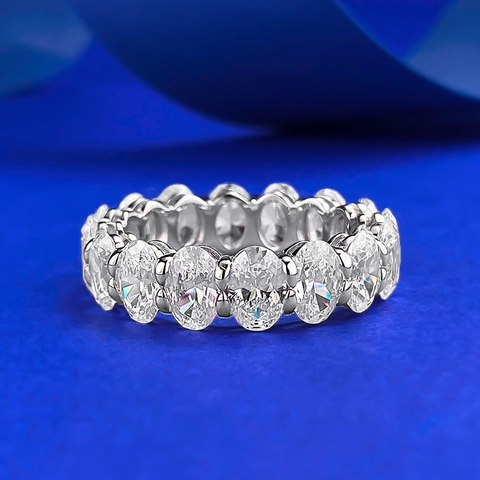 925 Sterling Silver Oval Cut Rhinestone Eternity Ring For Women Fashionable Geometric Jewelry For Wedding Banquet Party Gift