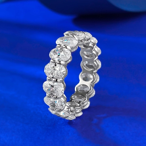 925 Sterling Silver Oval Cut Rhinestone Eternity Ring For Women Fashionable Geometric Jewelry For Wedding Banquet Party Gift