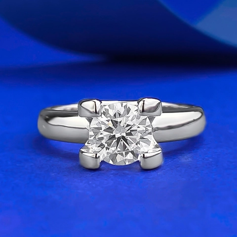 925 Sterling Silver Bull Head Solitaire Ring One Carat Round Rhinestone Four Prong Engagement Wedding Ring For Women Jewelry